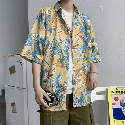 Summer Short-Sleeved Shirt for Men Ins Retro Funny Human Head Personalized Print Trendy Brand Korean Style Loose Shirt Trendy Top