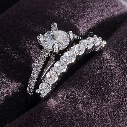 Cross-border e-commerce Europe and the United States simple fashion engagement wedding round diamond ring combination ring r212-r4324A