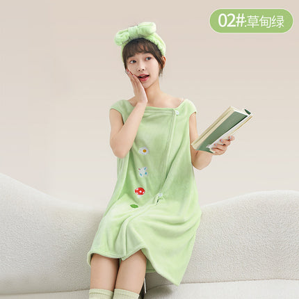 New Style Thickened Bath Towel Girls Can Wear Wrap Cotton Absorbent Quick-drying Household Nightgown Autumn and Winter Bathing Bathrobe Bath Skirt