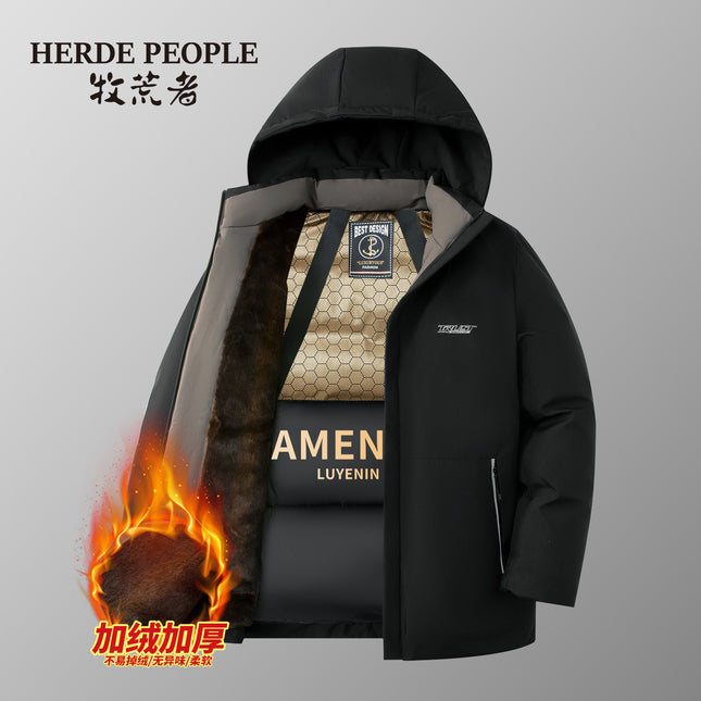 Winter Thickeneded Velvet Warm Cotton Coat Black Gold Lining Removable Hooded Business Men and Women Simple Cotton Coat