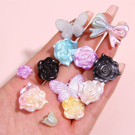 ABS Imitation Pearl Cream Gradient Rose Bow Beaded Pendant DIY Bracelet Necklace Decoration Handmade Accessories