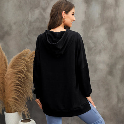 Shiying Pure Color Long-Sleeved Sweatshirt Women's Hoodie Textured Knitwear Slit Top Cross-Border Women's New Style