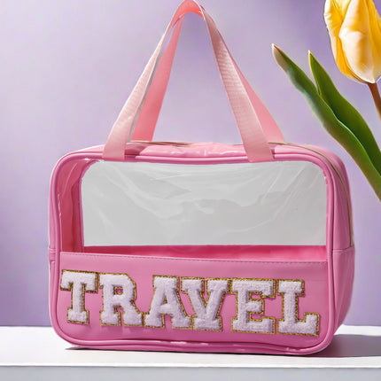 Cross-border New PU Transparent Portable Cosmetic Bag Large Capacity Toiletry Bag Portable Cosmetic Bag Travel Storage Bag