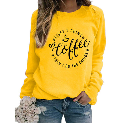 Foreign trade supply coffee coffee printed round neck jacket sweater European size ladies coat long sleeve cross-border autumn and winter