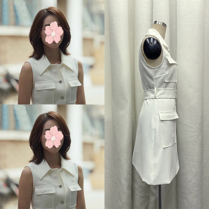 The Story of Rose Guan Zhizhi Blue Yingying Same Style White dress Multi-pocket Belt Waist Sleeveless Skirt Summer