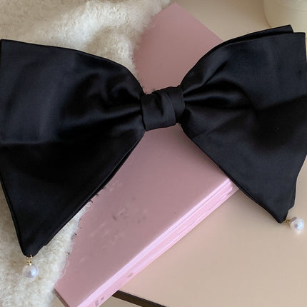 French Style Pearl Small Pendant Textured Big Hairpin Women's Bow Back Head Spring Clip Headwear Hair Accessories Side Clip Top Clip