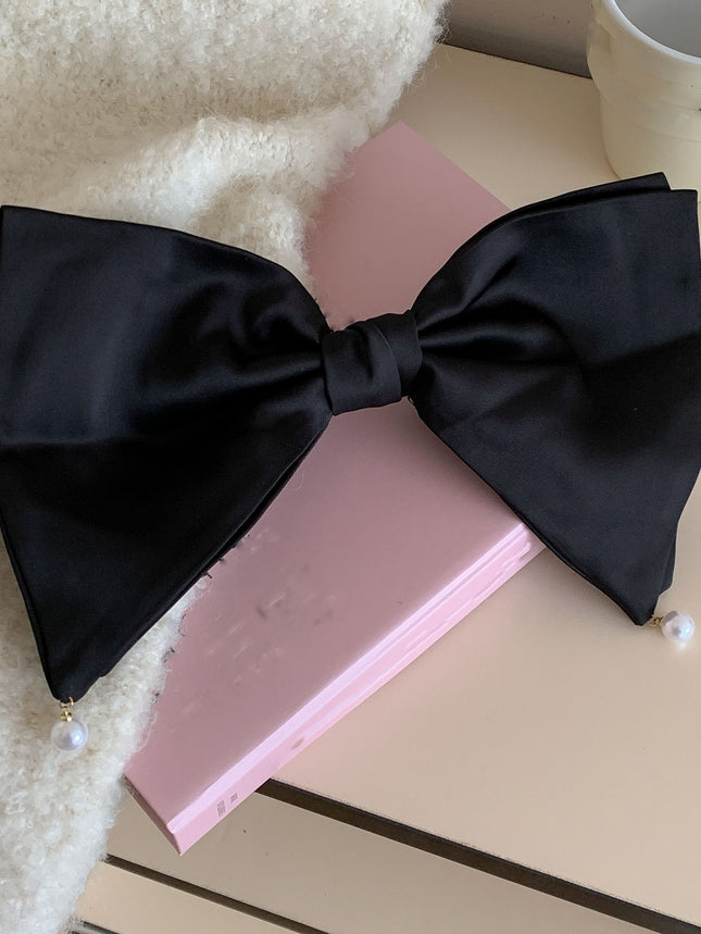 French Style Pearl Small Pendant Textured Big Hairpin Women's Bow Back Head Spring Clip Headwear Hair Accessories Side Clip Top Clip