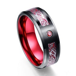 Tungsten Steel Ring Set with Black Dragon Pattern Blue Red and Green Carbon Fiber Men's Tungsten Steel Ring Ready for Dropshipping