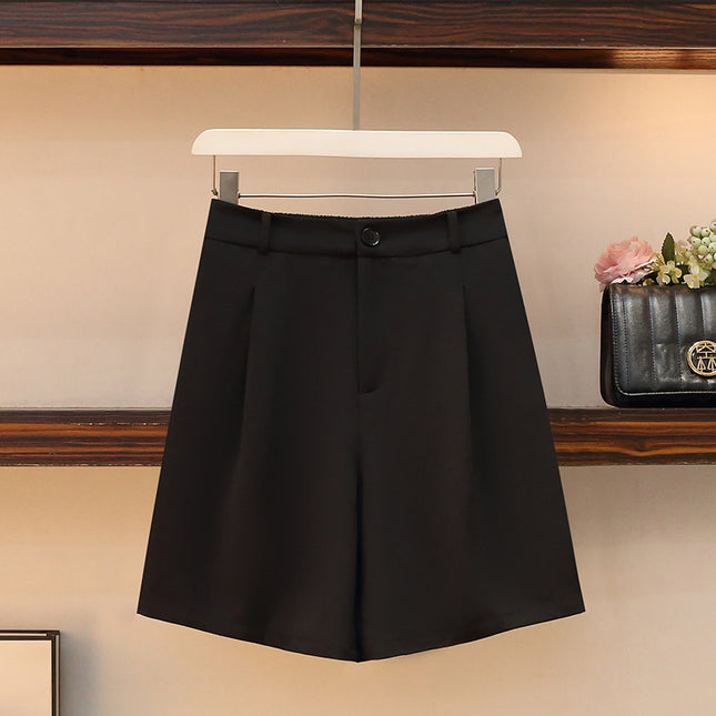 Black Suit Shorts Women's Summer Thin Loose Casual Wide-leg High Waist Straight A- shaped Slim Look Five-point Shorts Women's Shorts