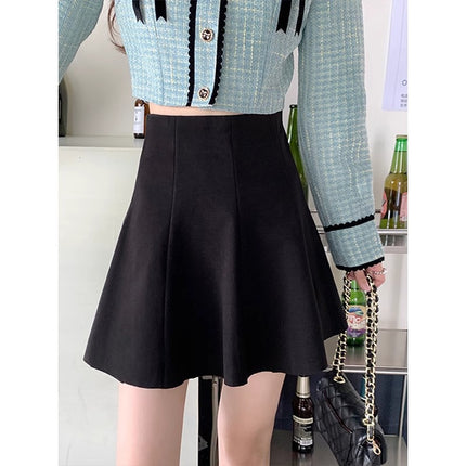 Black Wool Skirt Women's 2024 Autumn and Winter A- Line Skirt plus size High Waist Slimming Fashion Umbrella Skirt Hip Skirt