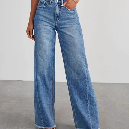 2025 European and American Cross-Border New Products Amazon Loose Wide-Leg Side Seam Patchwork Frayed Hem Jeans for Women 32150