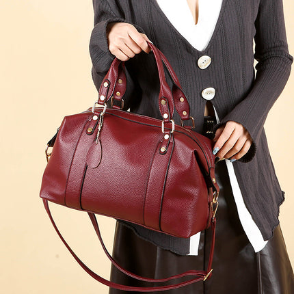 Cross-Border Foreign Trade Women's Bag Boston Bag Solid Color Simple Handbag Work Commuter Bag Single Shoulder Crossbody Tote Soft