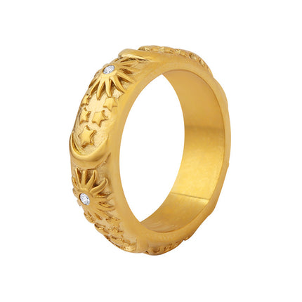 Niche Entry Luxury Zircon Embossed Star Moon Shape Shining Zircon Design Ring Titanium Steel Bracelet Girl's Jewelry