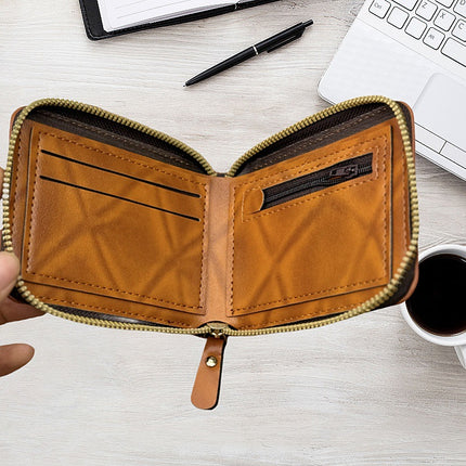 Factory Direct Sales New Men's Wallet Retro Hot-Pressed Dollar Pu Wallet Men's Zipper Short Coin Purse