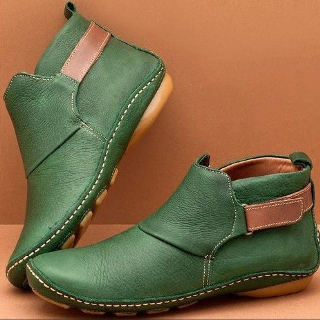 Independent station 2019 autumn and winter new women's shoes vintage handmade PU leather fashion Velcro flat short boots Women's large size