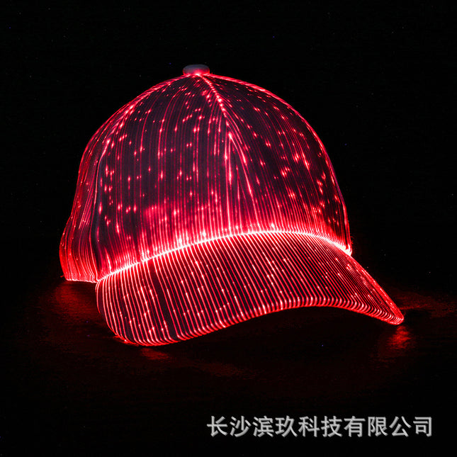 Handsome Black and White Luminous Fiber Optic Couple's Large Curved Peaked Cap Halloween Performance Street Dance Nightclub Led Light-Up Hat