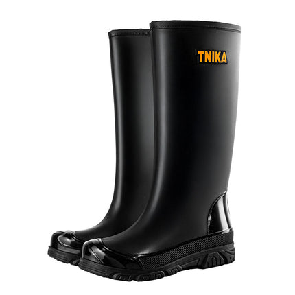 Mountain-Style High-Top Men's Rain Boots, Versatile Reflective Ankle Wading Shoes, Extra High Rubber Shoes, Non-Slip Black Rain Boots