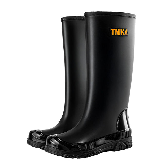 Mountain-Style High-Top Men's Rain Boots, Versatile Reflective Ankle Wading Shoes, Extra High Rubber Shoes, Non-Slip Black Rain Boots