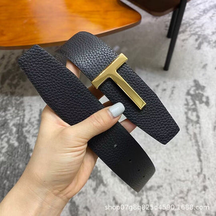 BelT LeTTer Buckle T-shaped BelT PanTs Men's Genuine LeaTher BelT Fashion Double-sided Cowhide Men's BelT Wholesale FacTory
