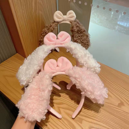 Autumn and Winter Bow Hair Band ins Korean Style Cyber Red Hair Accessories Cute Lamb Headwear Cartoon Lamb Wash Face Hair Band