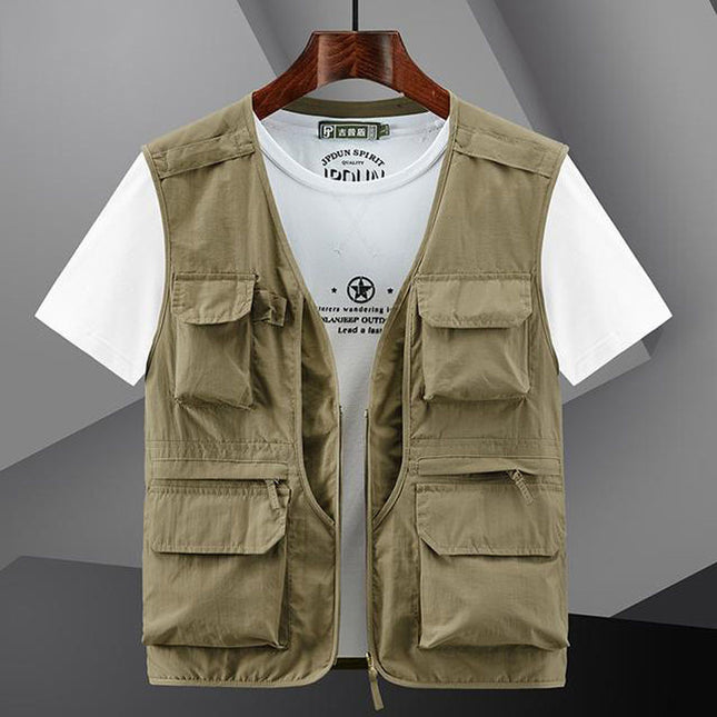 Spring and summer thin multi-pocket work vest men's outdoor photography fishing vest mesh breathable waistcoat quick-drying jacket