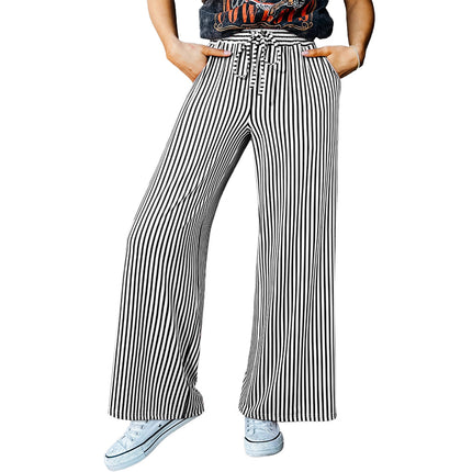 Vintage Striped Wide-Leg Pants for Women, High-Waisted Loose Brushed Trousers, New European and American Cross-Border Women's Fashion