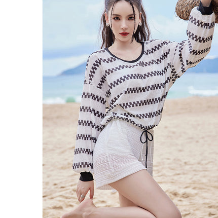 2024 new swimsuit women's split four-piece suit belly covering slimming gathered small chest South Korea ins style Hot Spring