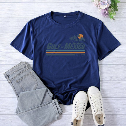 Amazon Supply Guif of Mexico Printed Short-Sleeved Women's Casual Summer Casual Loose Round Neck