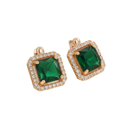 Fashionable Emerald Copper Inlaid Zircon Earrings Small Retro Accessible Luxury Geometric Square Zircon Earrings for Women