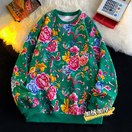 Northeast Dahua Sweater Men's Spring and Autumn 2024 New Chinese Style Dragon Year Festive Round Neck Long Sleeve T-Shirt