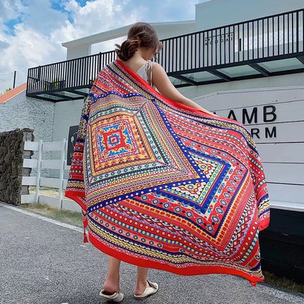 Ethnic Style Scarf, Sun Protection Shawl for Women, Yunnan Qinghai Grassland Travel Wear Silk Scarf, Seaside Beach Towel, Thin Style