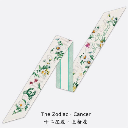 2025 Spring Tarot Twelve Constellations Series Women's Twill Silk Ribbon Tie Bag Small Silk Scarf Ribbon Scarf