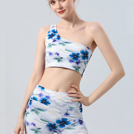 New Cross-border Foreign Trade Yoga Suit Single Oblique Shoulder Beauty Vest Running Sports Bra Gather Fitness Pants Yoga Suit suit