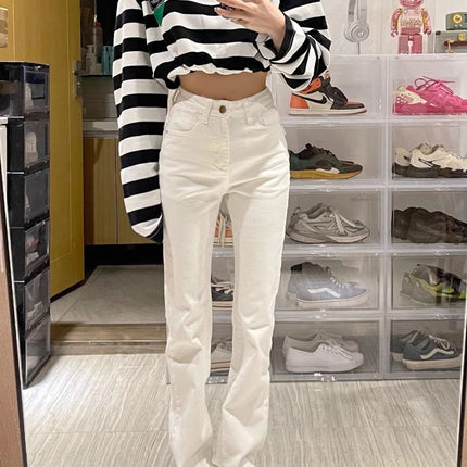White High-Waisted Straight-Leg Jeans for Tall Women, 170cm, Autumn New Slim-Fit Hot Girl Floor-Length Cigarette Pants
