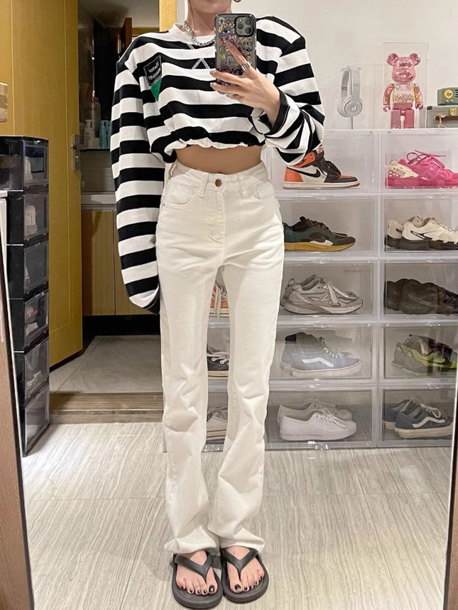 White High-Waisted Straight-Leg Jeans for Tall Women, 170cm, Autumn New Slim-Fit Hot Girl Floor-Length Cigarette Pants