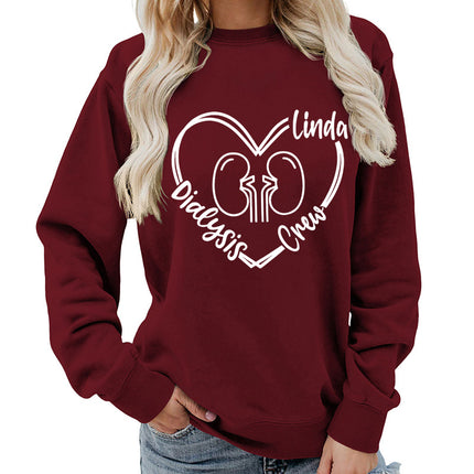 Foreign trade supply dialysis love printing round neck women's coat sweater foreign trade supply autumn and winter coat leisure