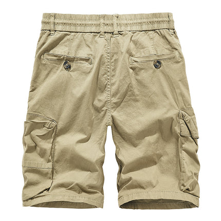 Multi-pocket overalls men's summer Japanese style overalls trendy casual shorts men's washed stretch garment dyed pants