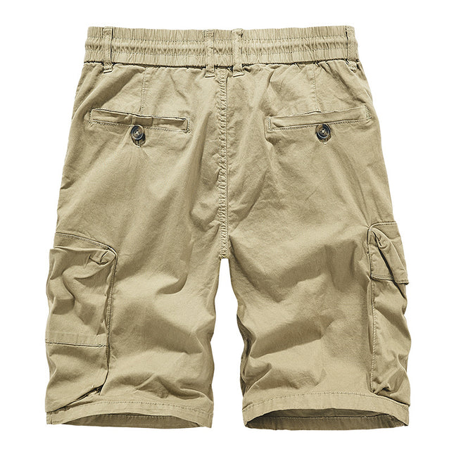Multi-pocket overalls men's summer Japanese style overalls trendy casual shorts men's washed stretch garment dyed pants
