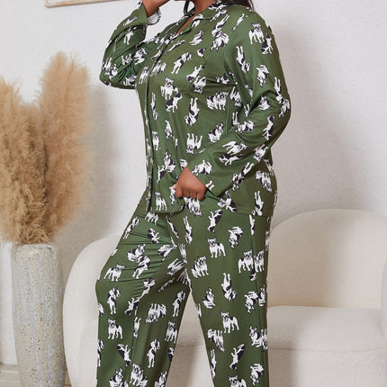 Cross-border plus size Women's Pajamas Cartoon Printed Casual Loose Autumn and Winter New Long Sleeve Trousers Two-piece Set
