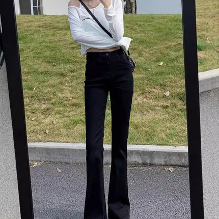 Black Stretch Micro-Flared Jeans for Women, Thin Summer 2025 New High-Waisted Slimming Pear-Shaped Body Horse Hoof Pants