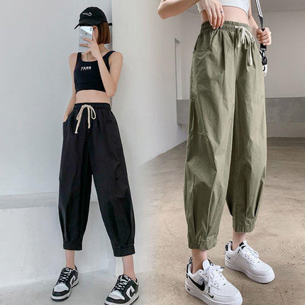 Loose Workwear Harem Pants Women's Spring New Style Leggings Nine-point Pants ins Green Bloomers Wide-leg Casual Pants
