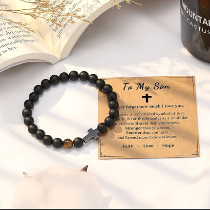 Amazon New Frosted Black Beaded Bracelet Tiger Eye Small Cross Pendant Bracelet Obsidian Cross Bracelet