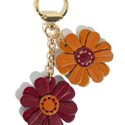 High-End Vegetable Tanned Leather Gd Daisy Keychain Pendant Genuine Leather Chrysanthemum Bag Accessories Ins Trendy Set