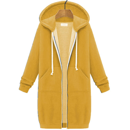 AliExpress Ebay Amazon Autumn and Winter Women's European and American Hooded Long Sleeve Long Sweater Fleece Zipper Coat Women