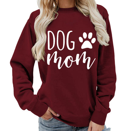 Dog mom printed round neck women's jacket vests foreign trade supply autumn and winter coat casual loose European code cross-border