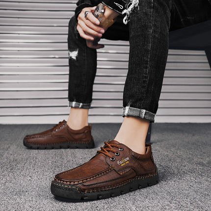 Cross-border Explosions Leather Shoes Men's Low-top Lace-up Soft-soled Casual Shoes Men's Hand-stitched Sole Retro Extra Large Size Men's Shoes 4748