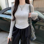 [women's slim long sleeve] gray / M (recommended below 50kg)