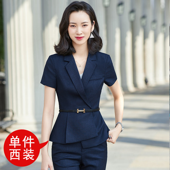Professional Suit Dress Women's 2024 Summer New Office Front Desk Sales Department Tooling Thin Slim-fit Short-sleeved Suit Pants