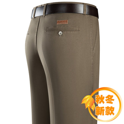 Summer Thin Casual Pants Men's Non-ironing Middle-aged Business Pure Cotton High Waist Straight Loose Middle-aged Dad's Long Pants