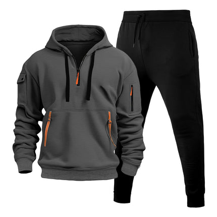 Cross-Border Autumn and Winter Men's Sweatshirt Hoodie Zipper Multi-Pocket Pullover Men's Sports and Leisure Suit
